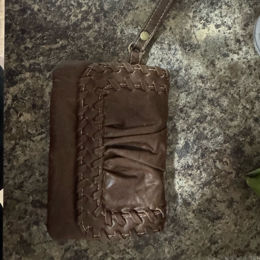 Brown leather wristlet new condition